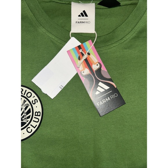 Adidas x Farm Rio Tropical Club T-Shirt Green Womens L Crew Neck Graphic JD6292 - Picture 5 of 10